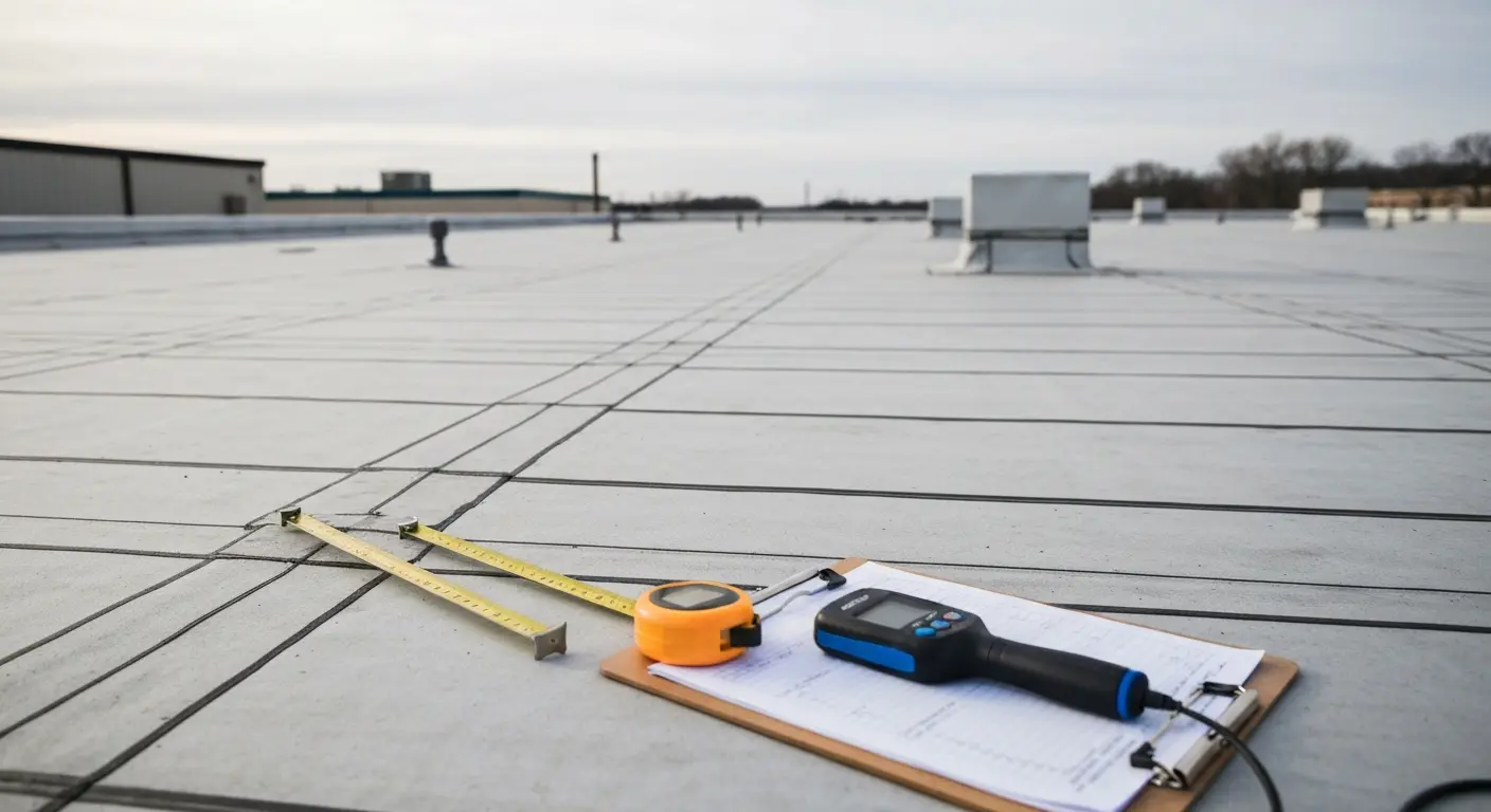 Flat roof inspection on commercial building in Morrell PA