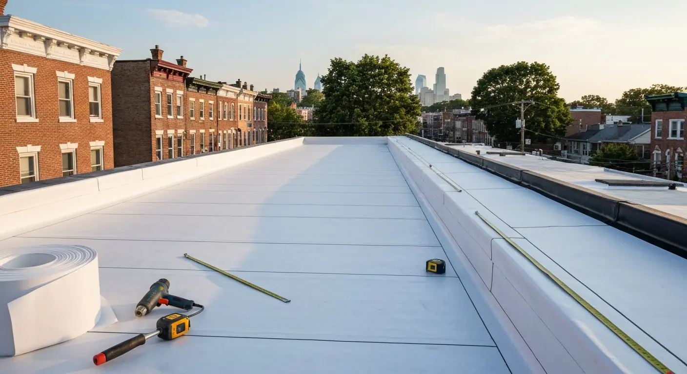 New flat roof installation on rowhouse