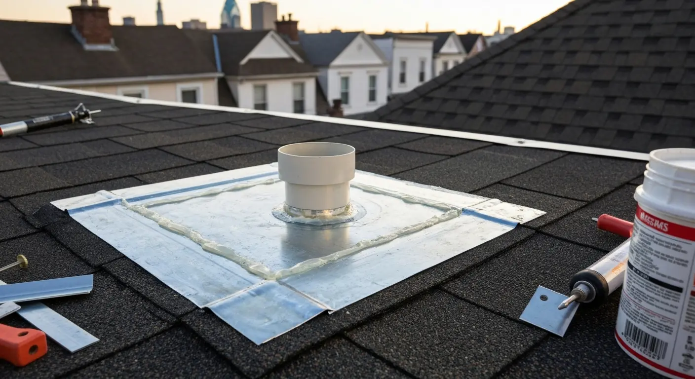 Flashing repair detail near vent pipe