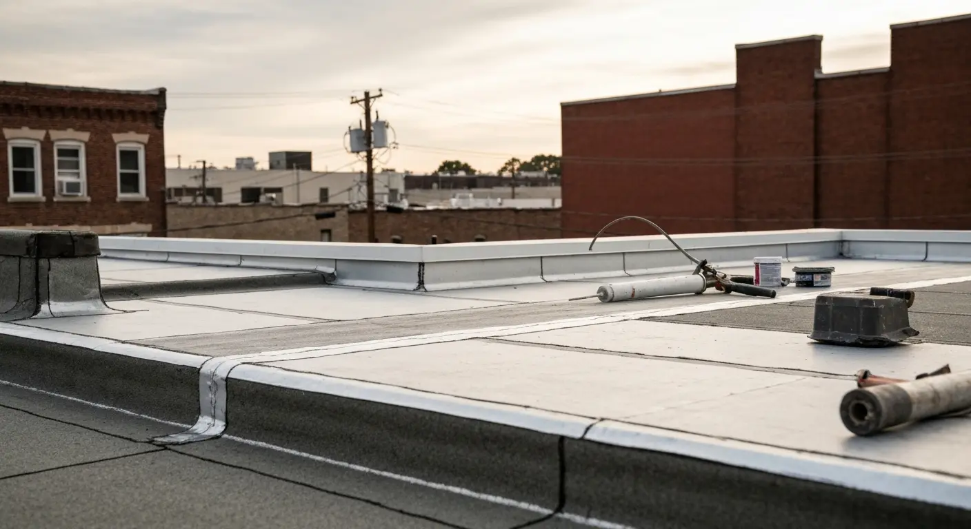 Flat roof leak repair work