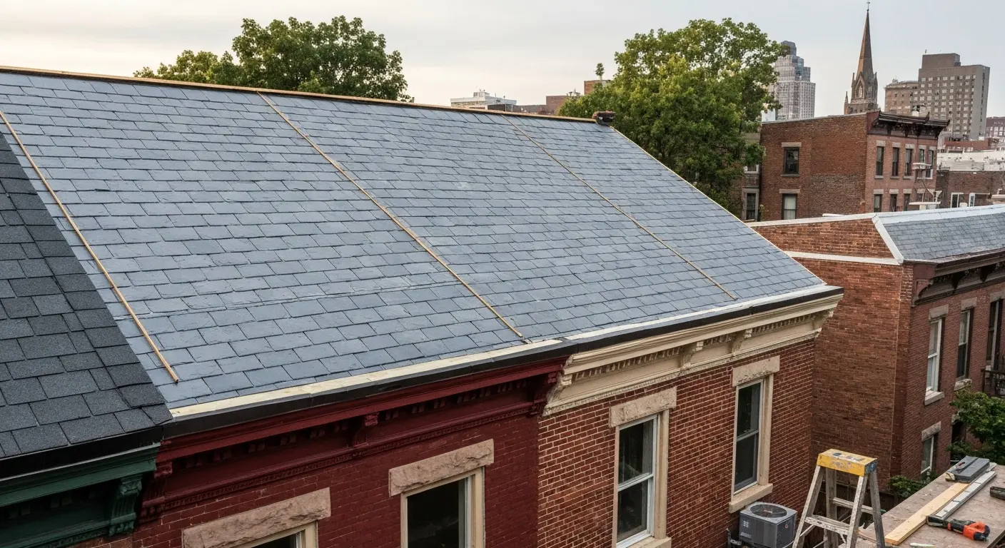 New roof installation on Victorian rowhouse