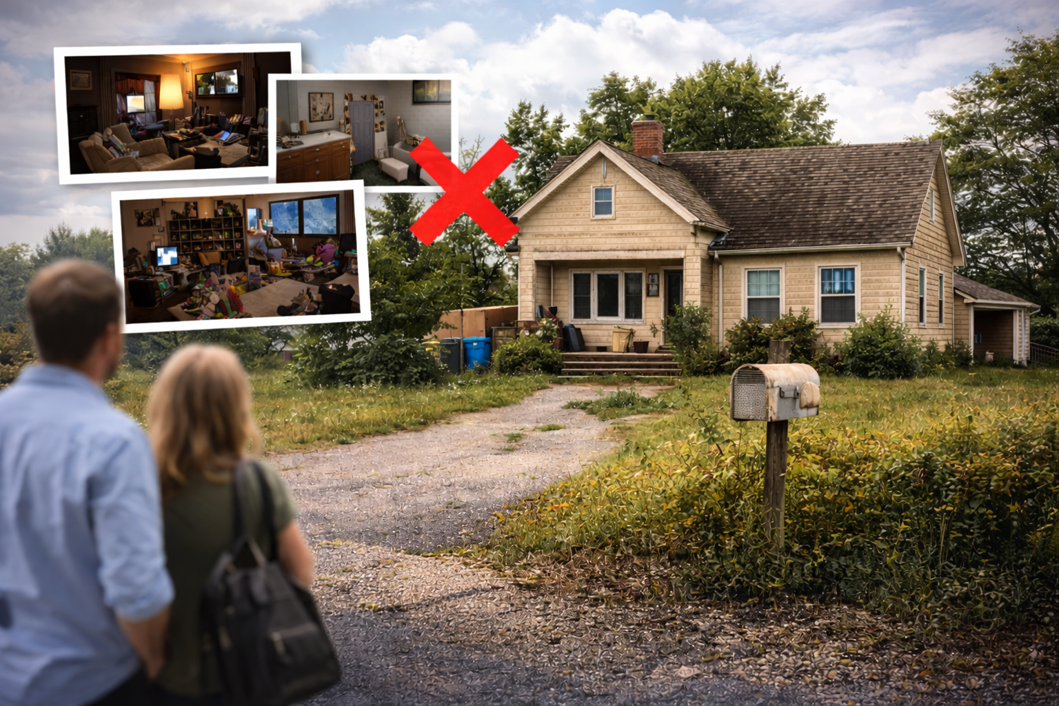 Abandoned house with warning marks