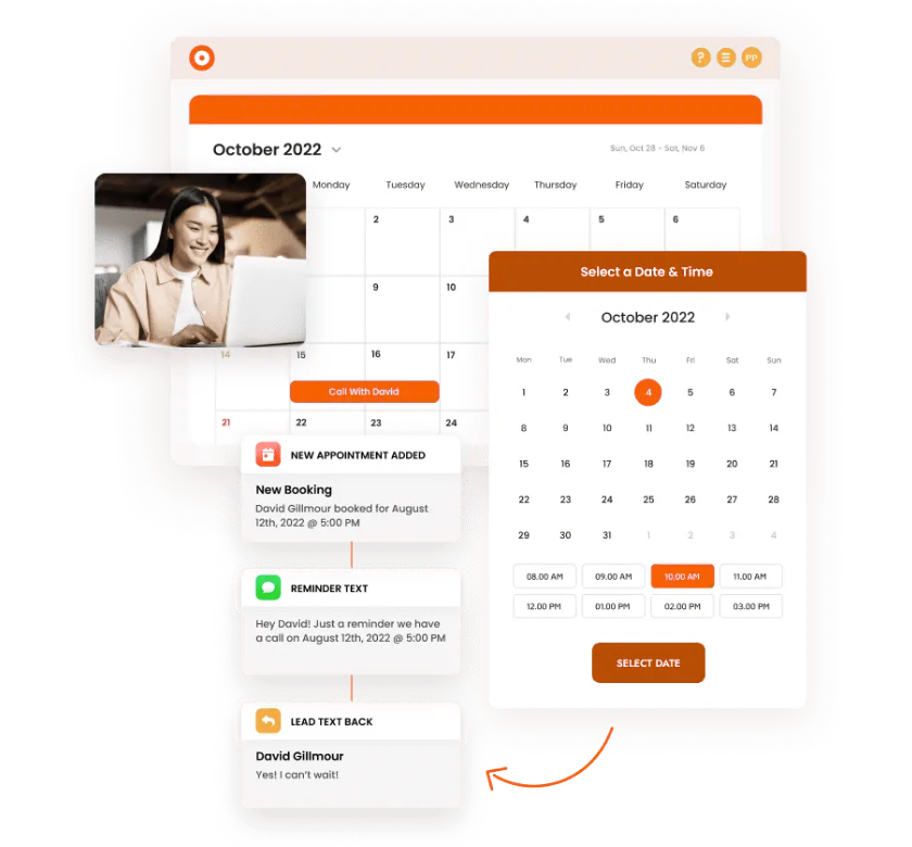 Website, booking calendar, and messages connected in one place