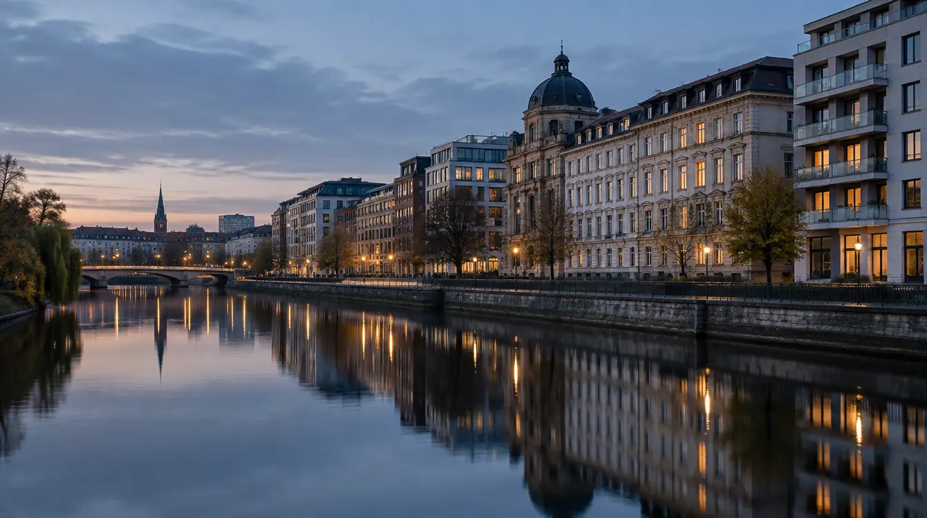 Die Spree in Berlin-Moabit zur blauen Stunde