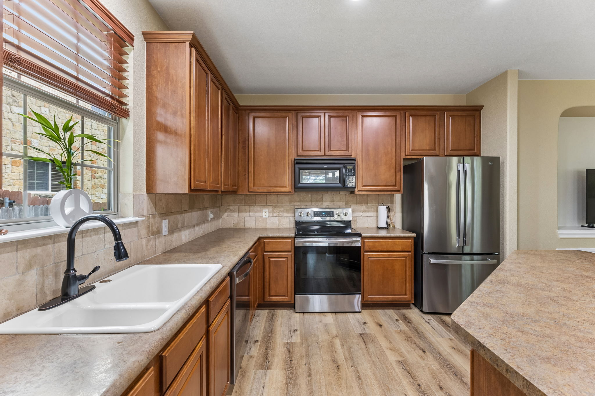Primary bath with double vanity, soaking tub and walk-in shower