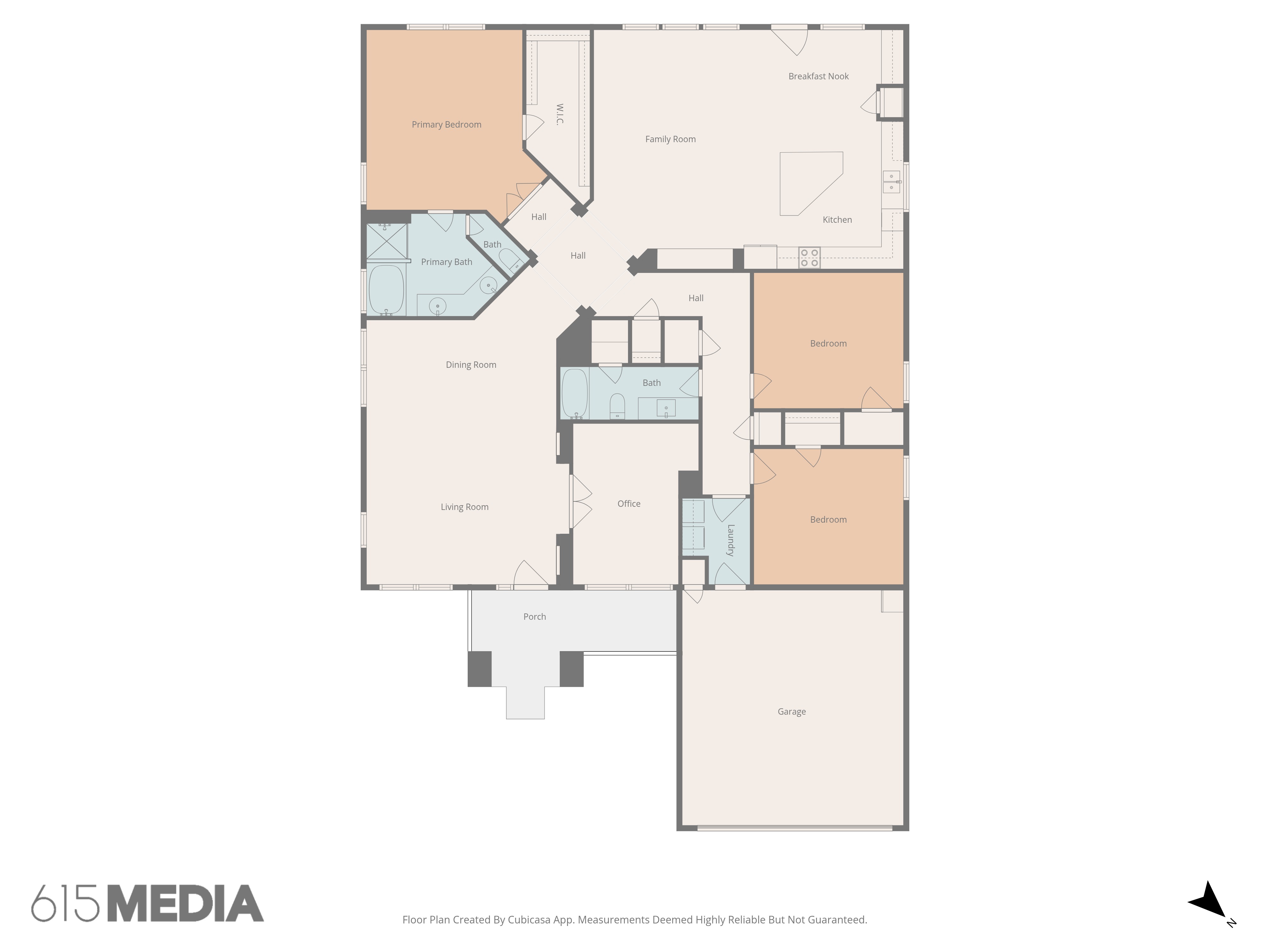Floor plan for 309 Island Oak Dr — single-story layout with primary suite, home office, kitchen, great room, dining, and in-law suite
