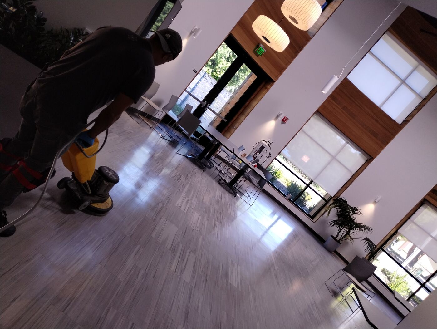 Ron Murray of Rightway Stone and Carpet Care polishing a natural stone floor in Silicon Valley, CA