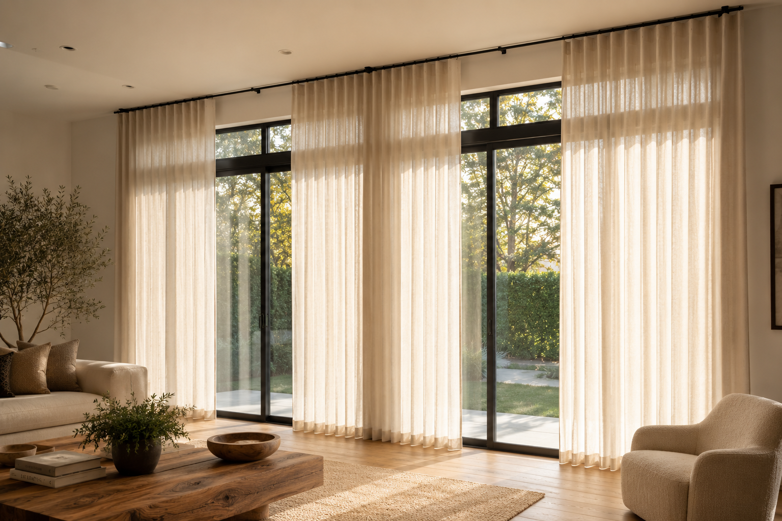 Custom drapery mounted high and wide to create the appearance of larger windows and taller ceilings Custom drapery mounted high and wide to create the appearance of larger windows and taller ceilings