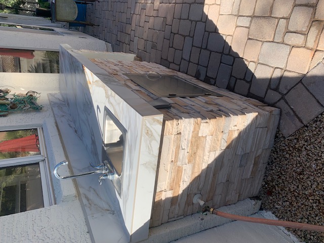 L-shaped outdoor kitchen pavers Scottsdale Arizona