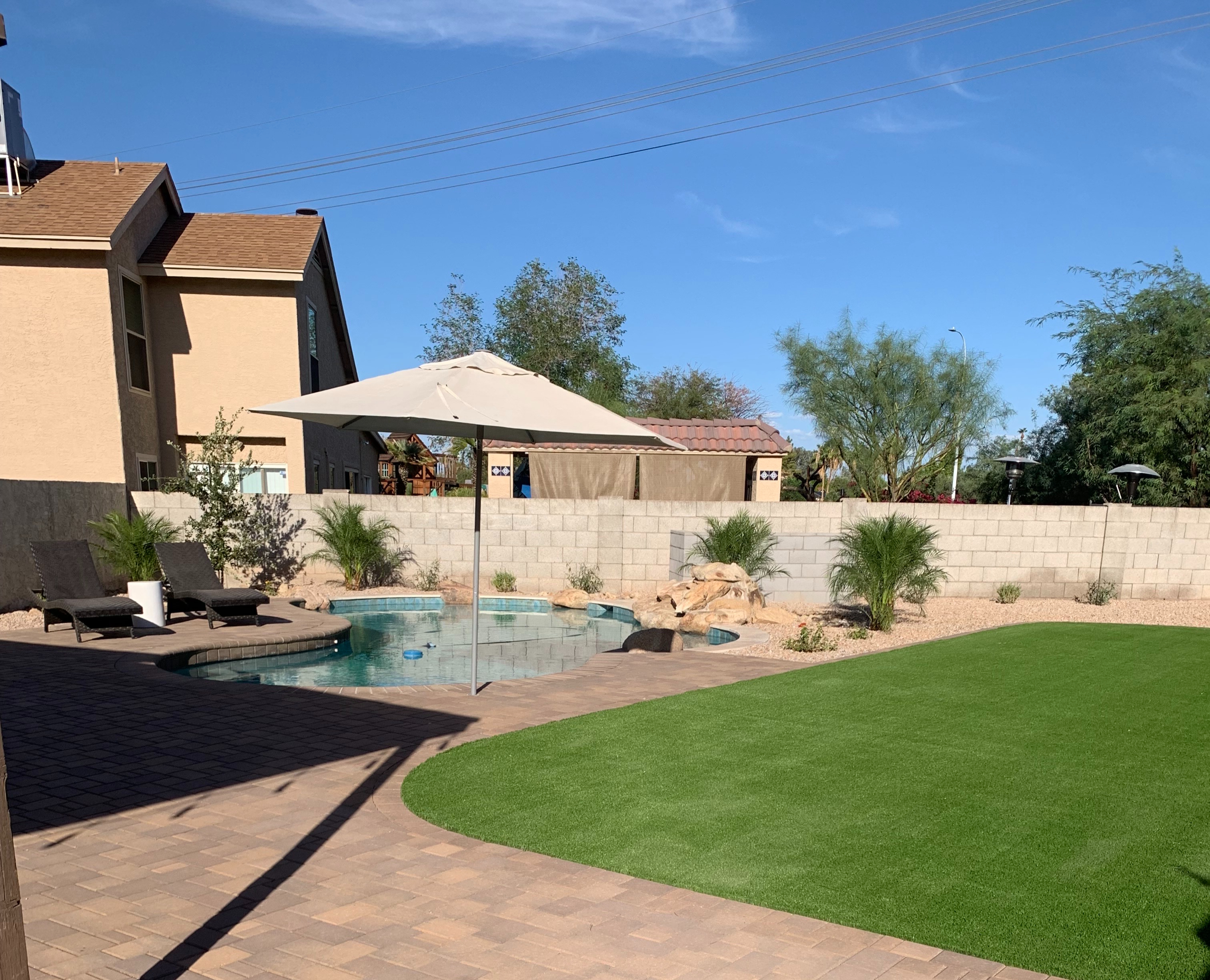 Shadetree Landscape Design finished pool and backyard Tempe