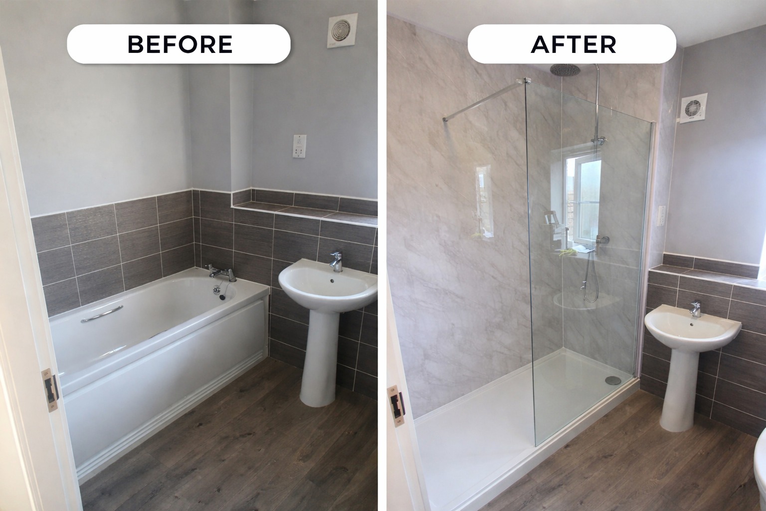 Before and after bathroom transformation by S.W Hammond Ltd