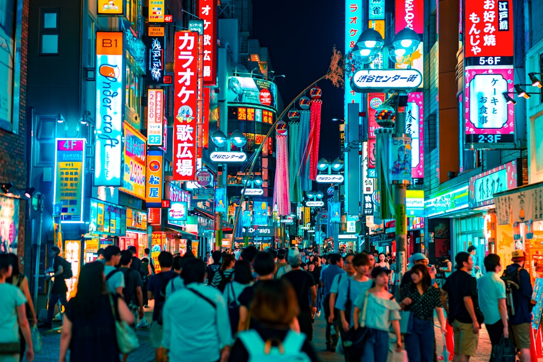 Crowded Street in Asia at Night