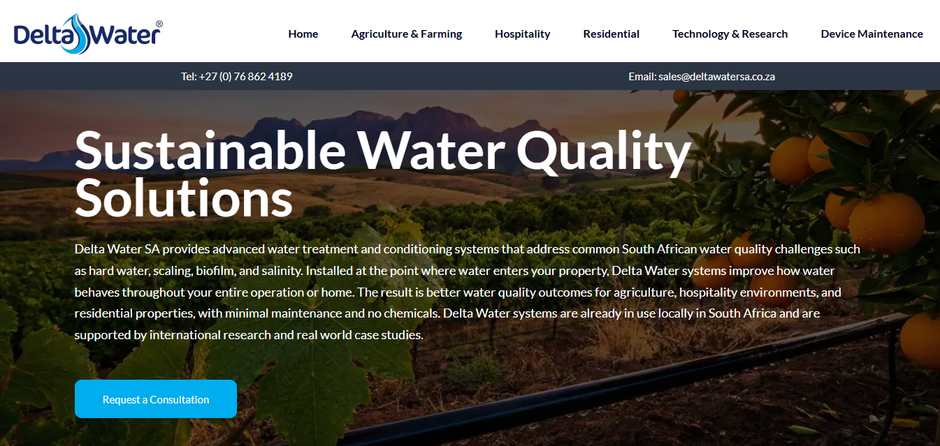 Delta Water Website Homepage