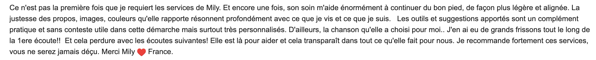 Témoignage sur un soin ou une guidance de Mily Robin
