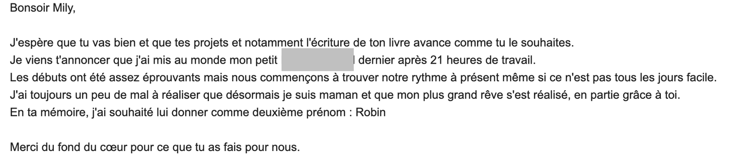 Message reçu d'une maman