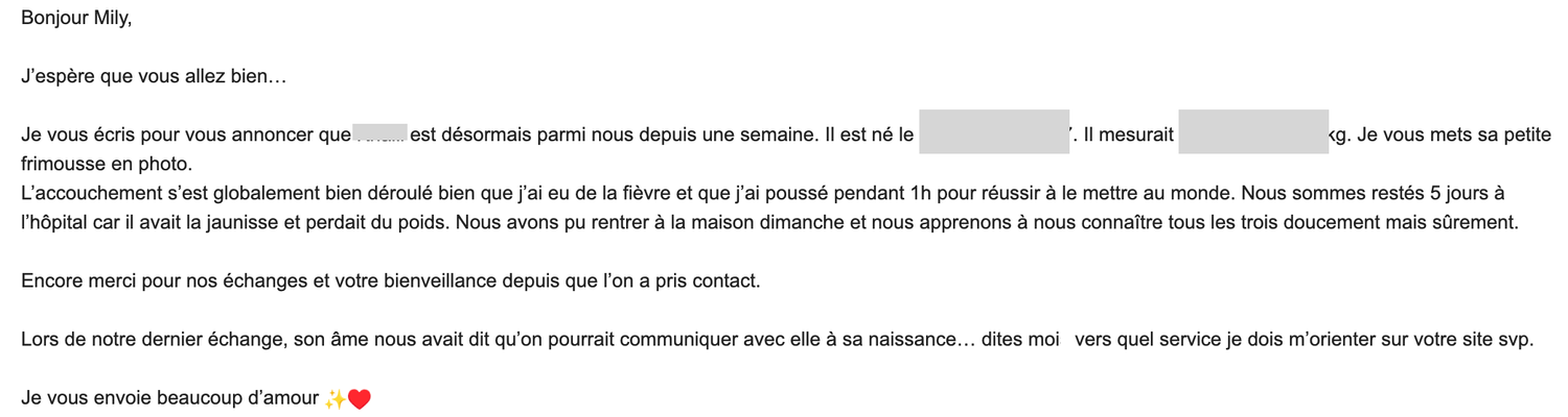 Message reçu d'une maman