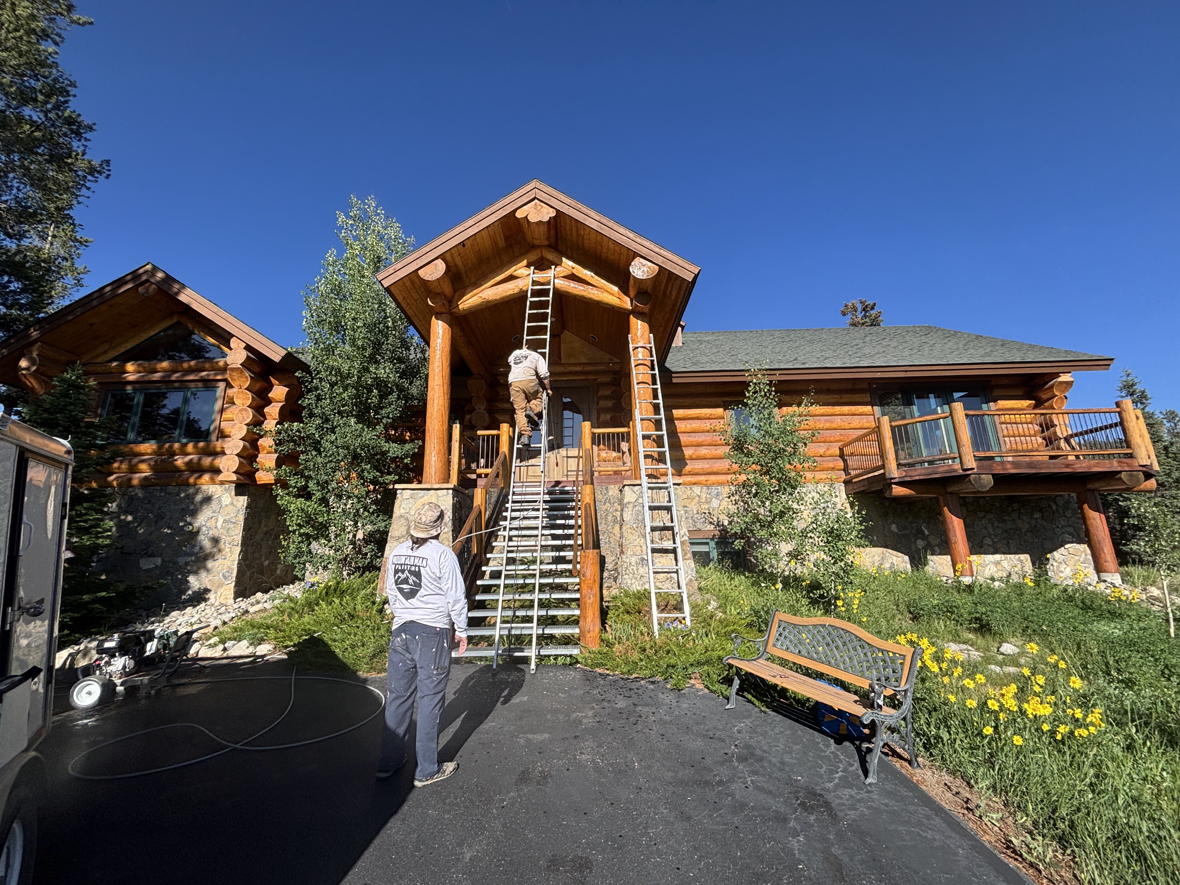 Log Home Staining & Restoration project by Mountain Man Painting in Colorado