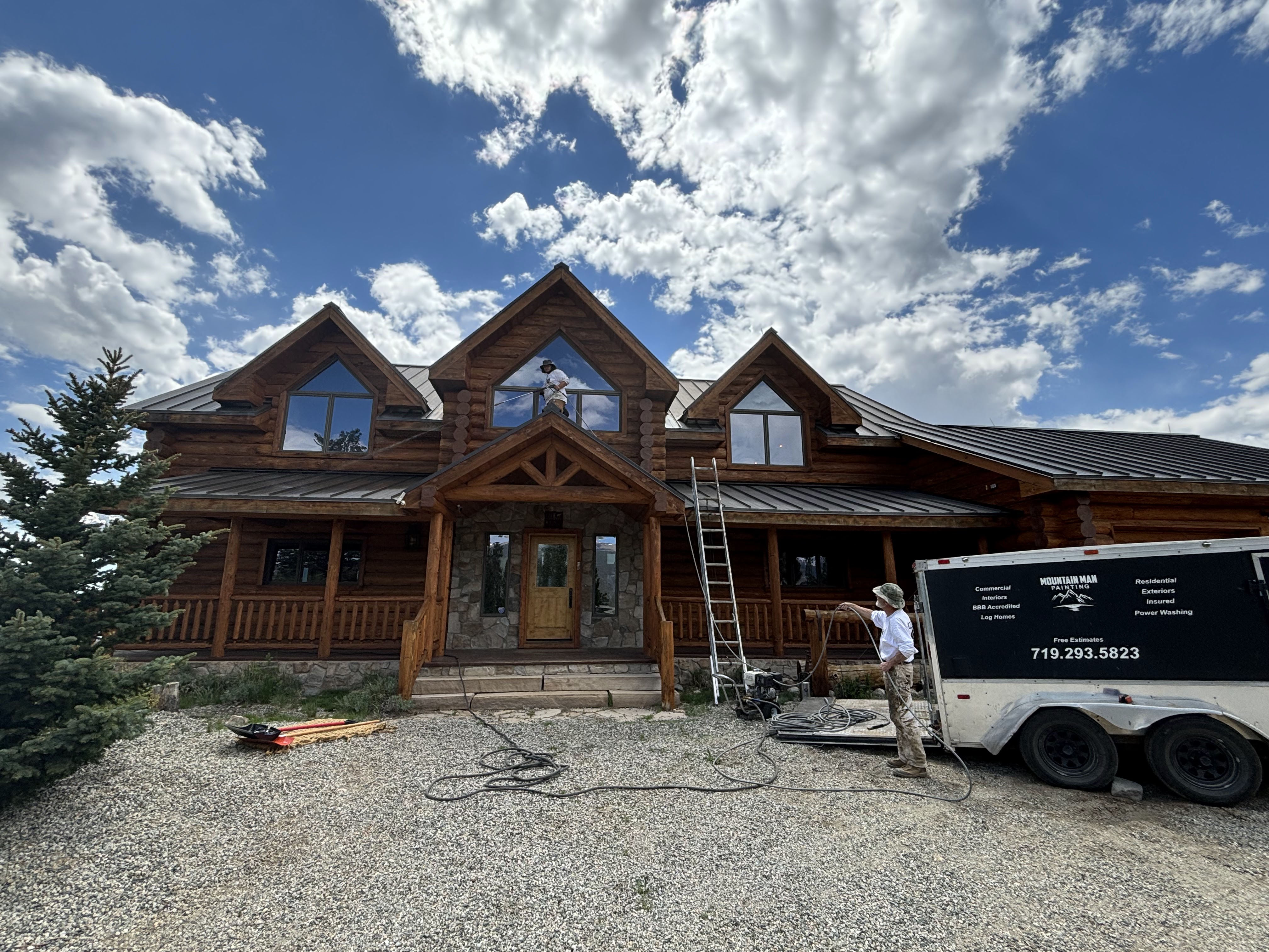 Log Home Staining & Restoration project by Mountain Man Painting in Colorado