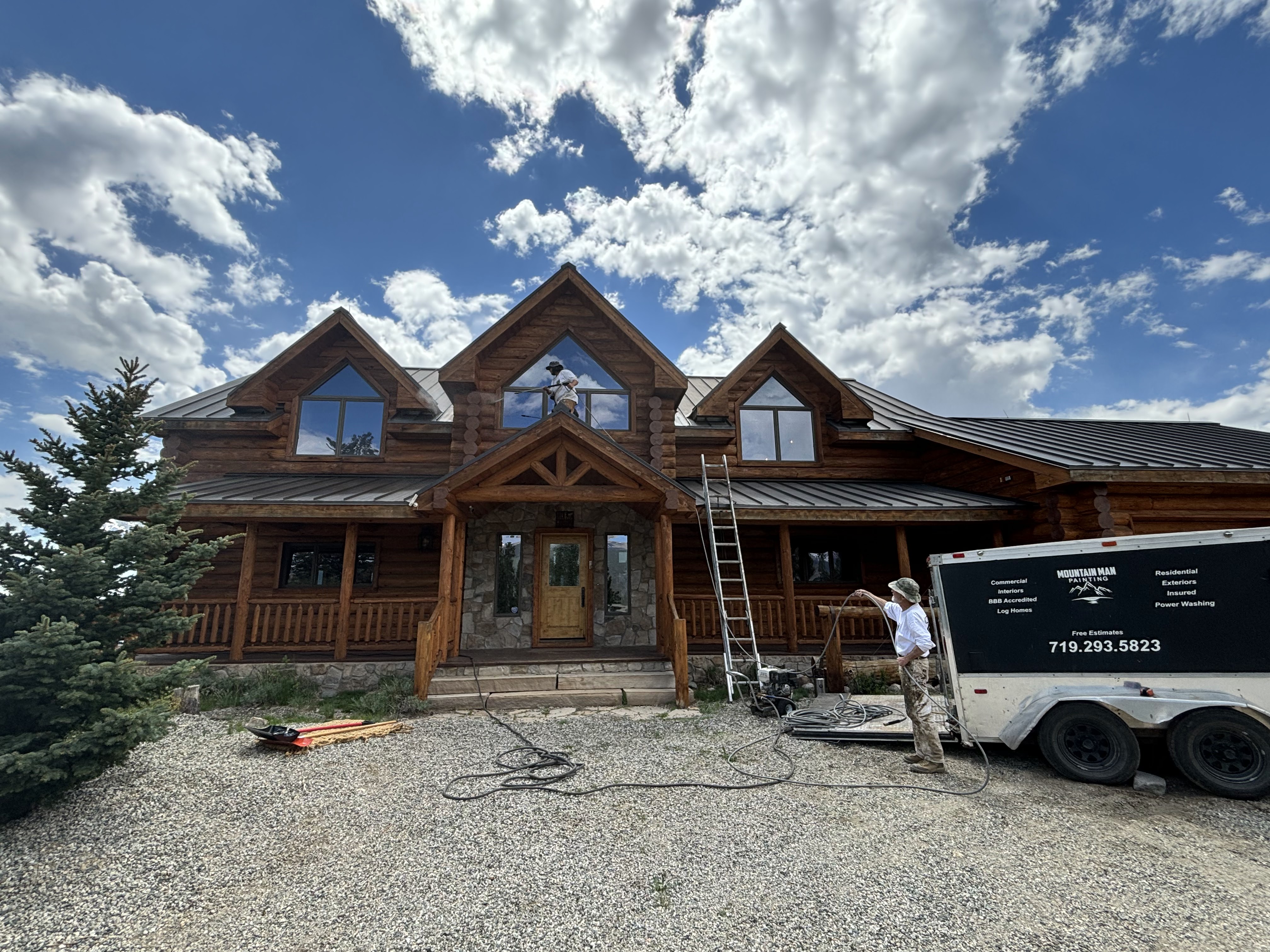 Log Home Staining & Restoration project by Mountain Man Painting in Colorado