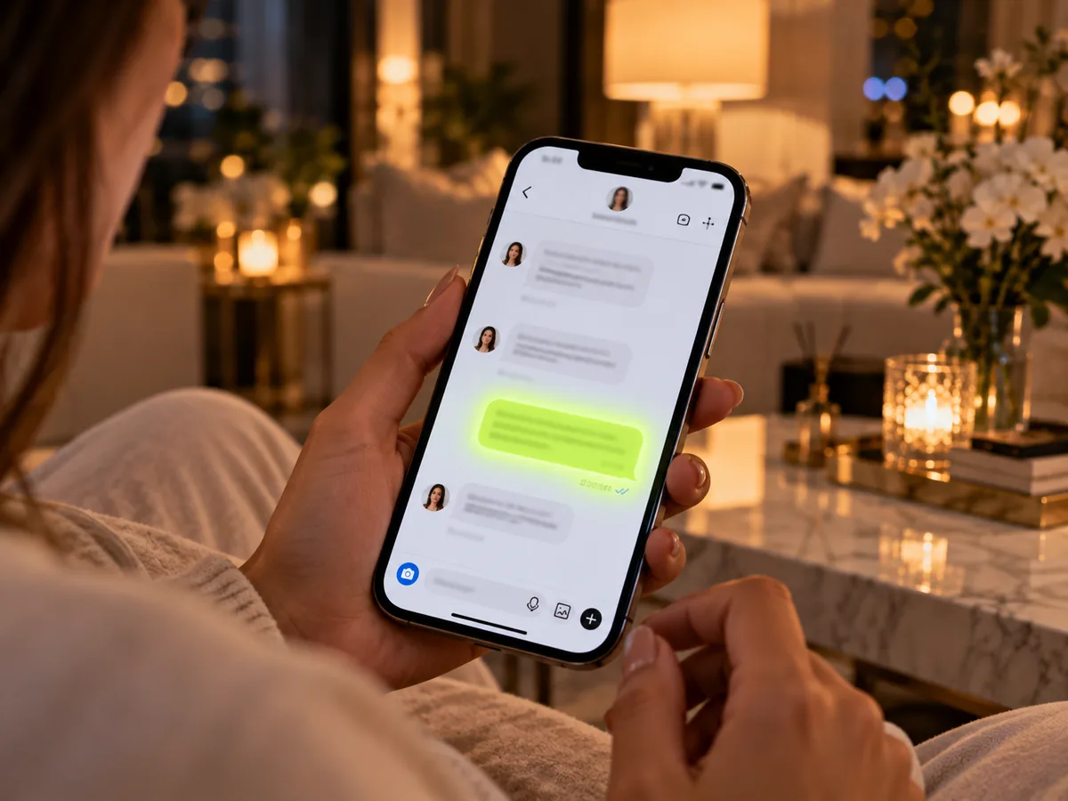 A phone at night showing a DM reply arriving in seconds