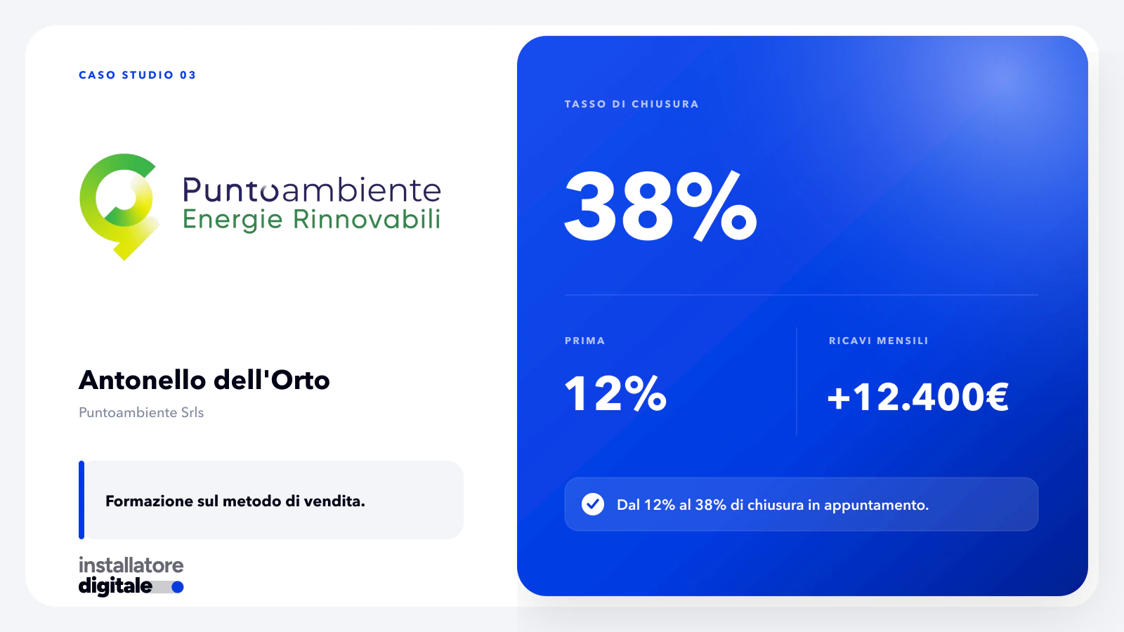 Case study 8, risultato reale azienda di impianti
