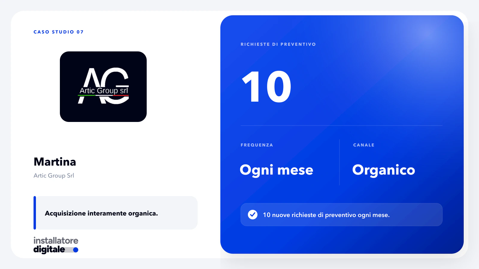 Case study 10, risultato reale azienda di impianti