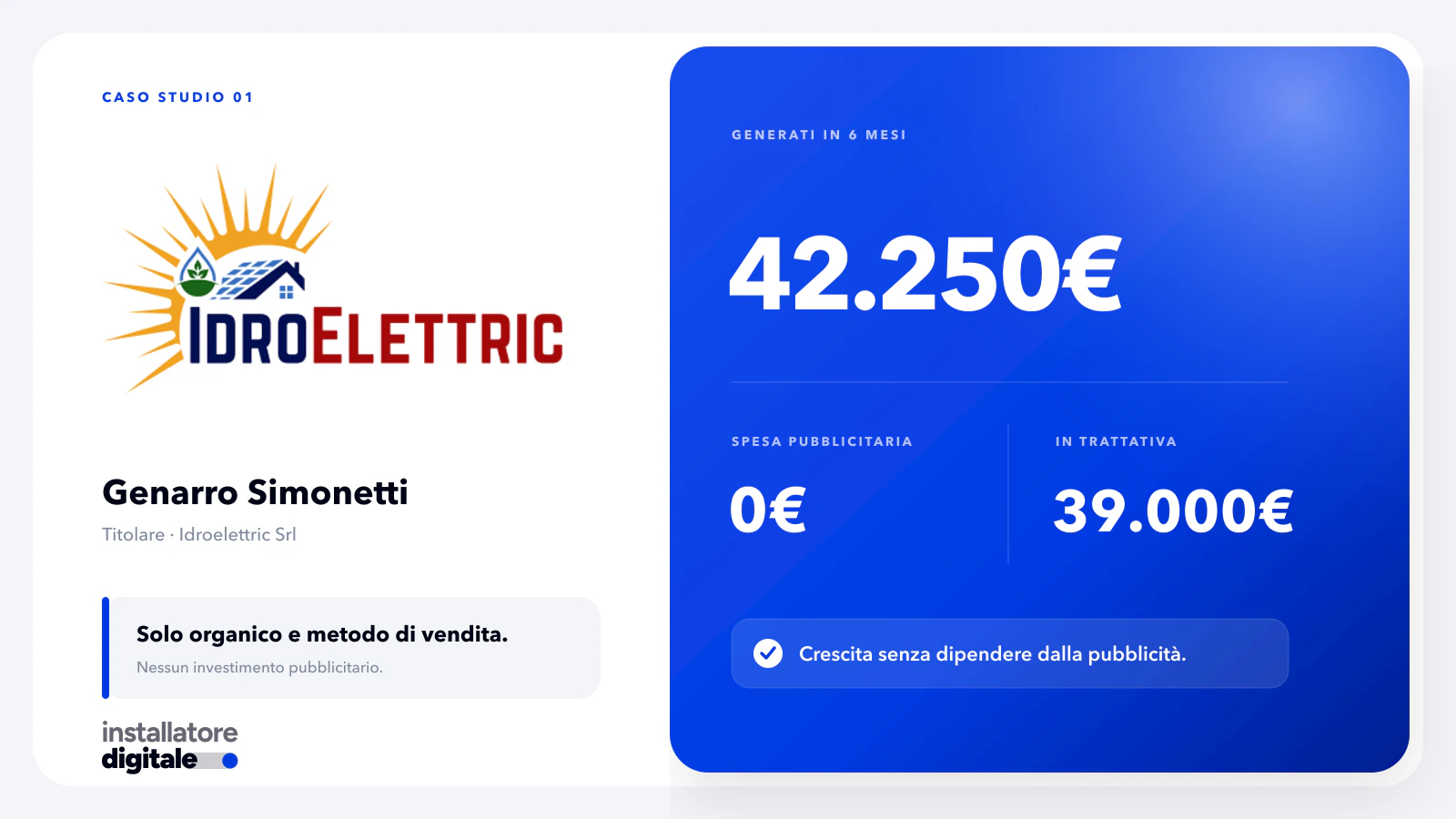 Case study 1, risultato reale azienda di impianti