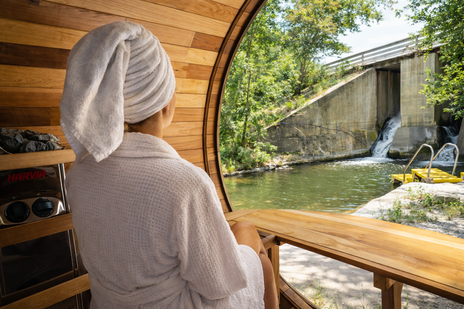 Barrel sauna in nature