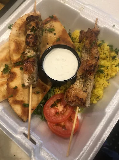 Kebabs and pita chips from Toby's Dog House