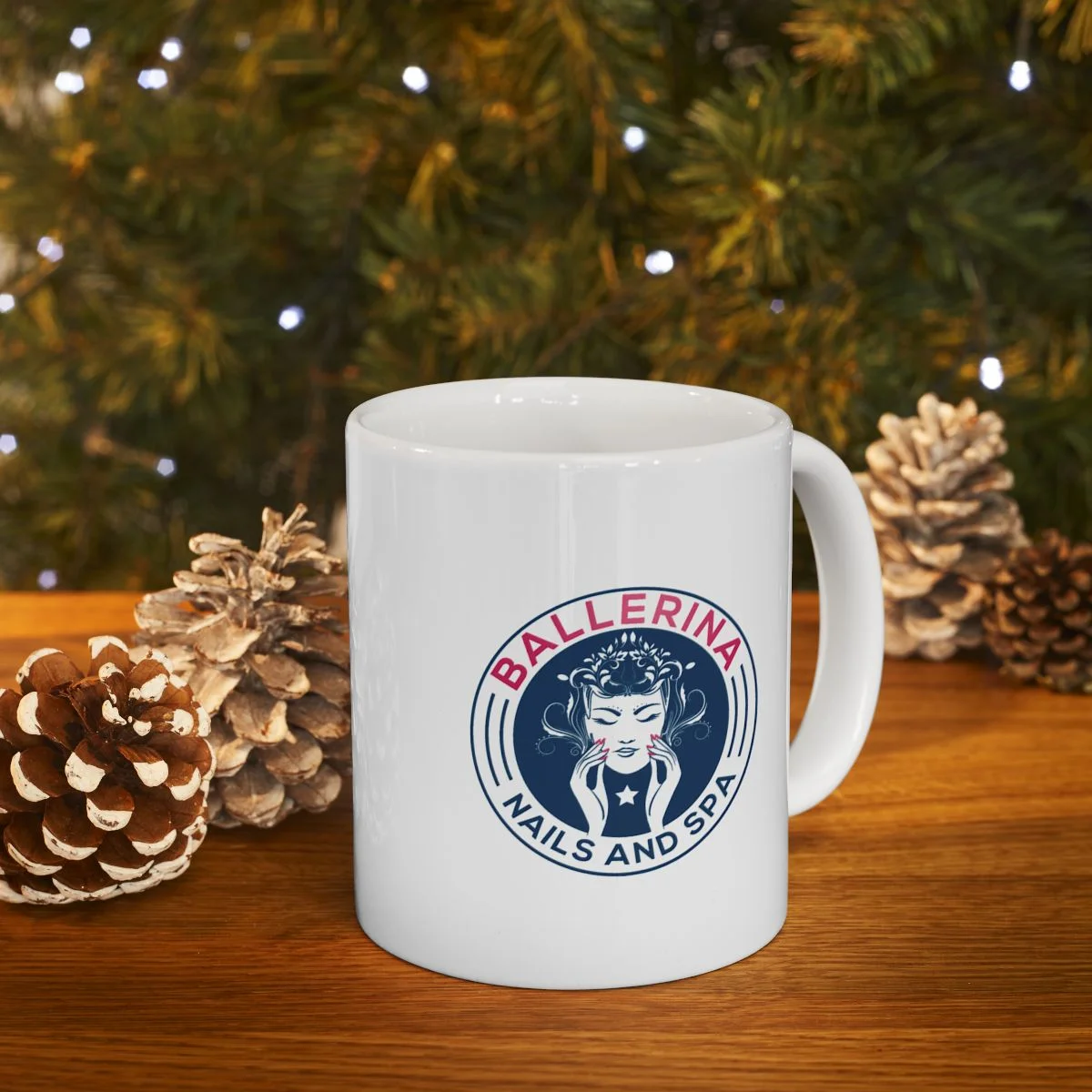 Ballerina branded coffee mug displayed on a clean tabletop