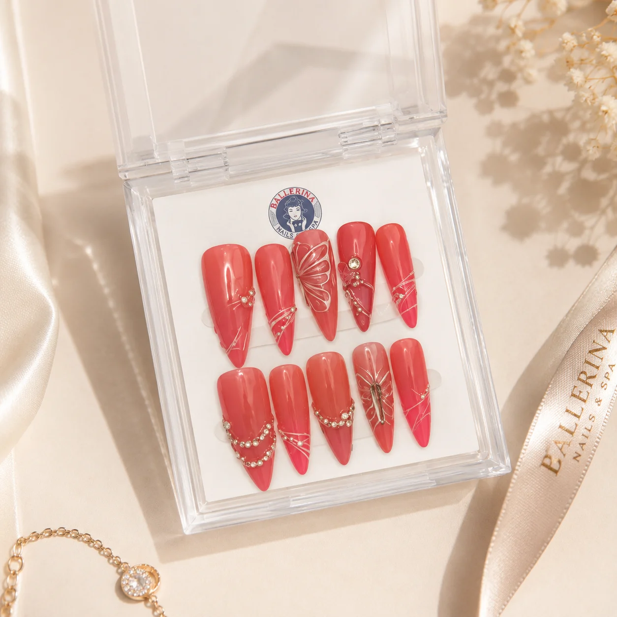 Custom Nailbox press-on nail set by Ballerina Nails and Spa