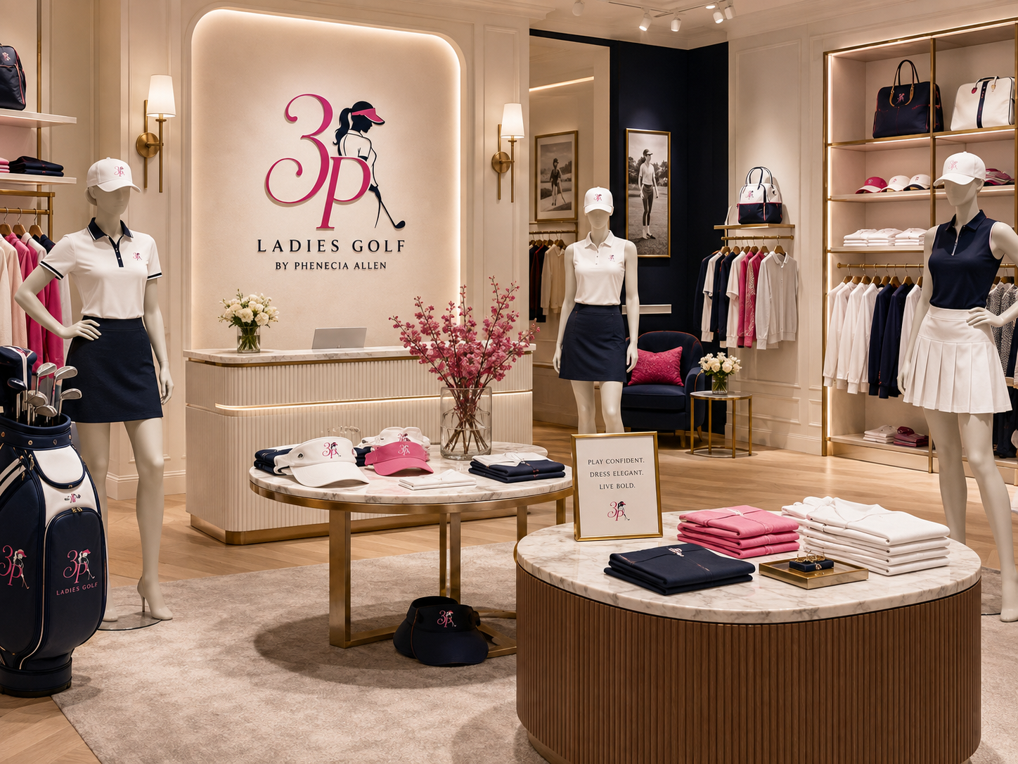 Women enjoying life beyond the course at the clubhouse, reflecting the 3P Ladies Golf Apparel lifestyle