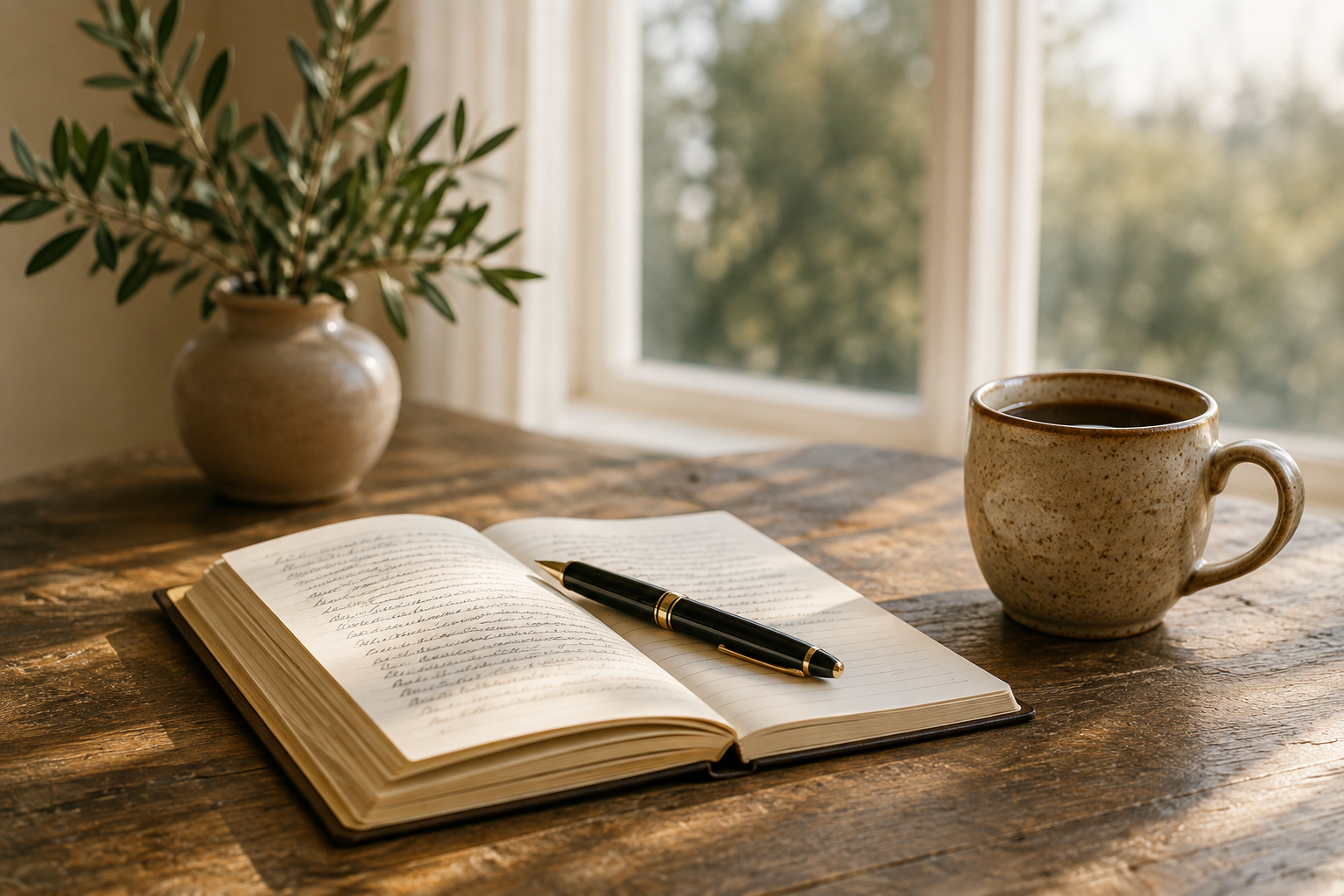 Journal and coffee