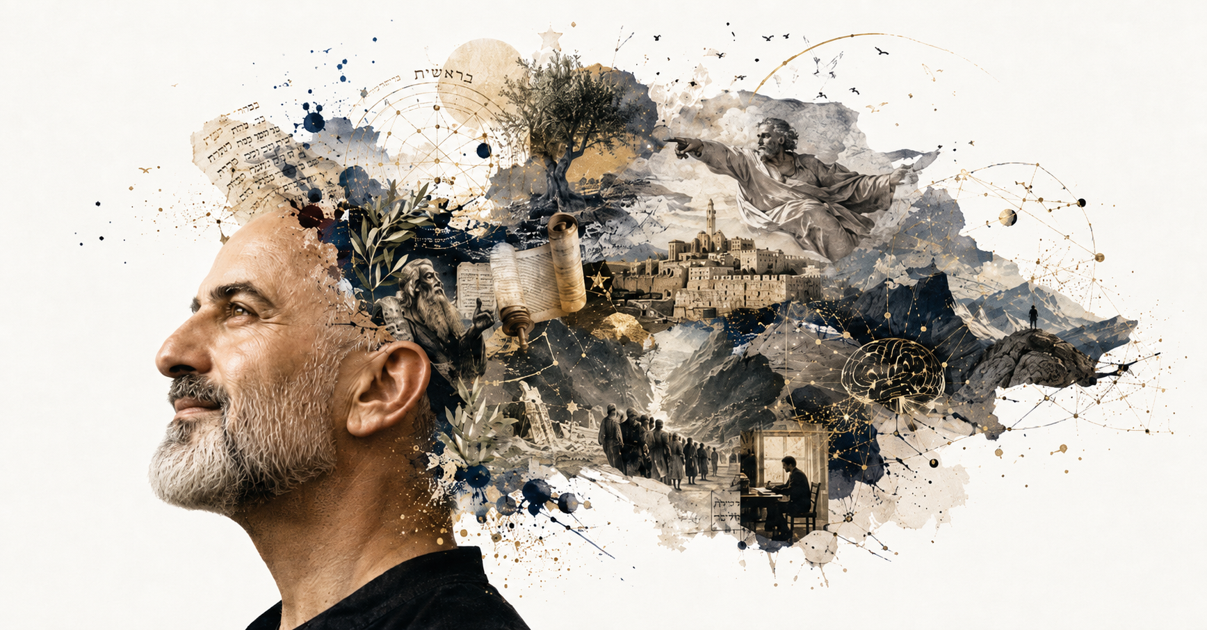 Adam Gilad, with the imagery of Torah, Jerusalem, and story flowing from thought into words