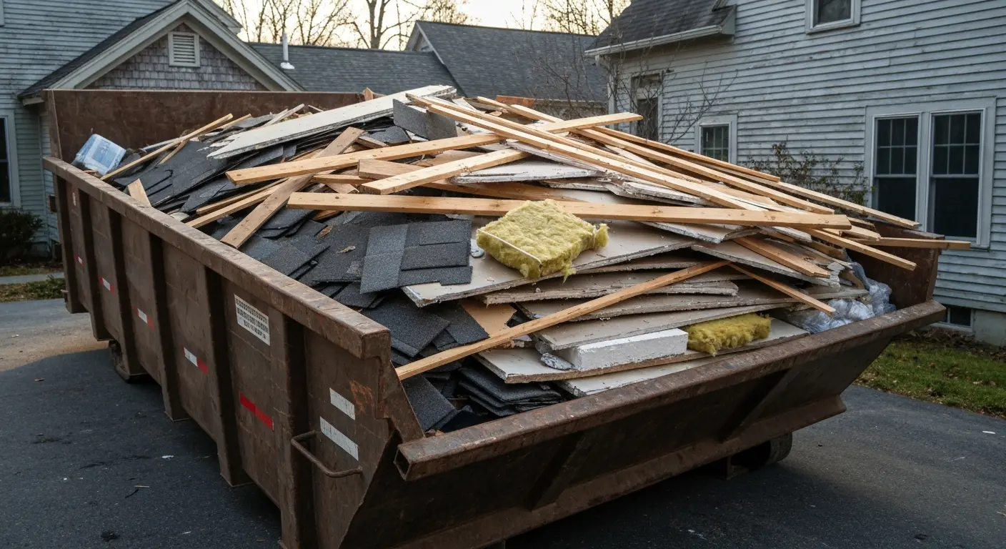 Construction debris in dumpster