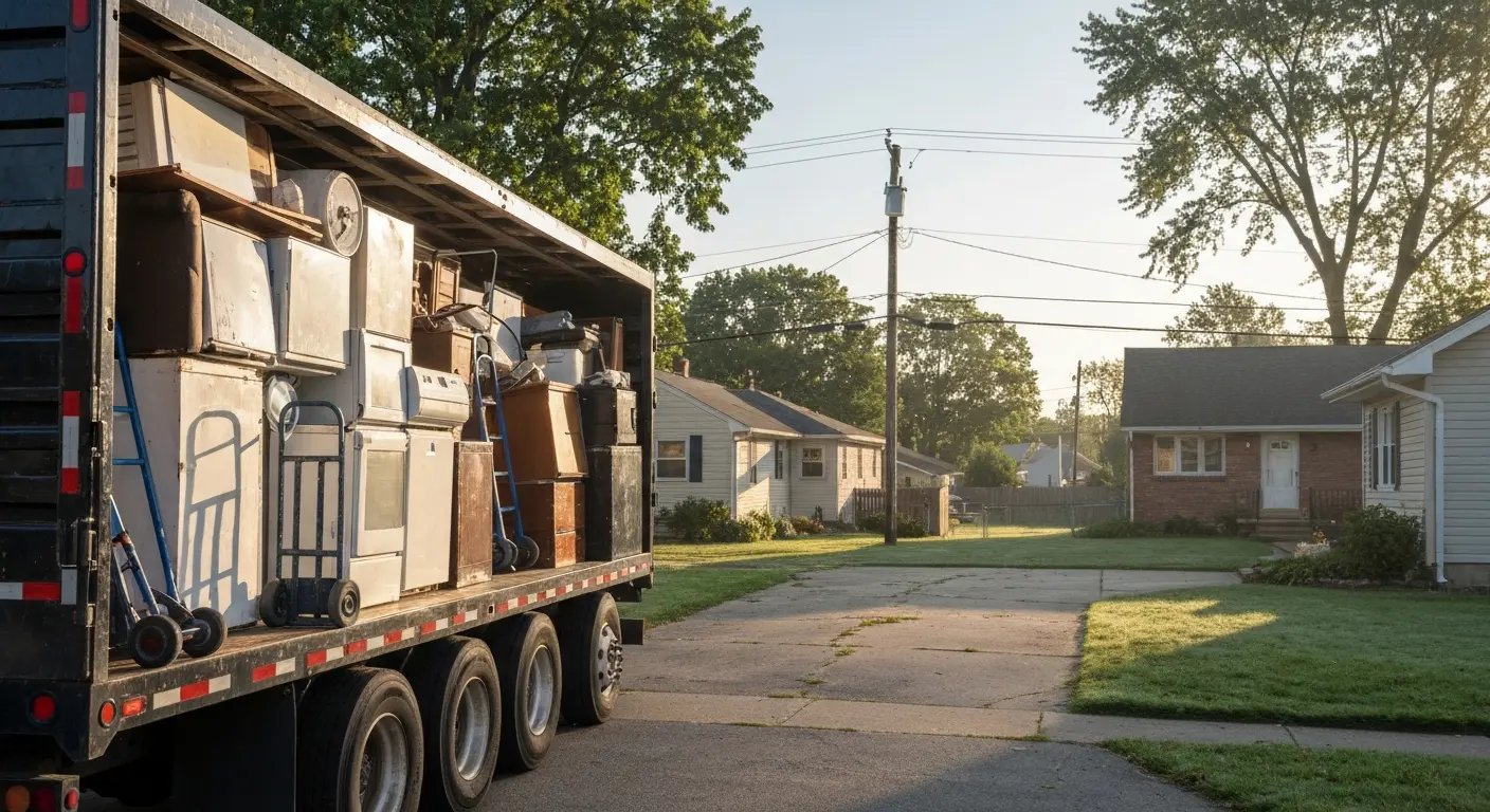 Team loading old furniture into truck