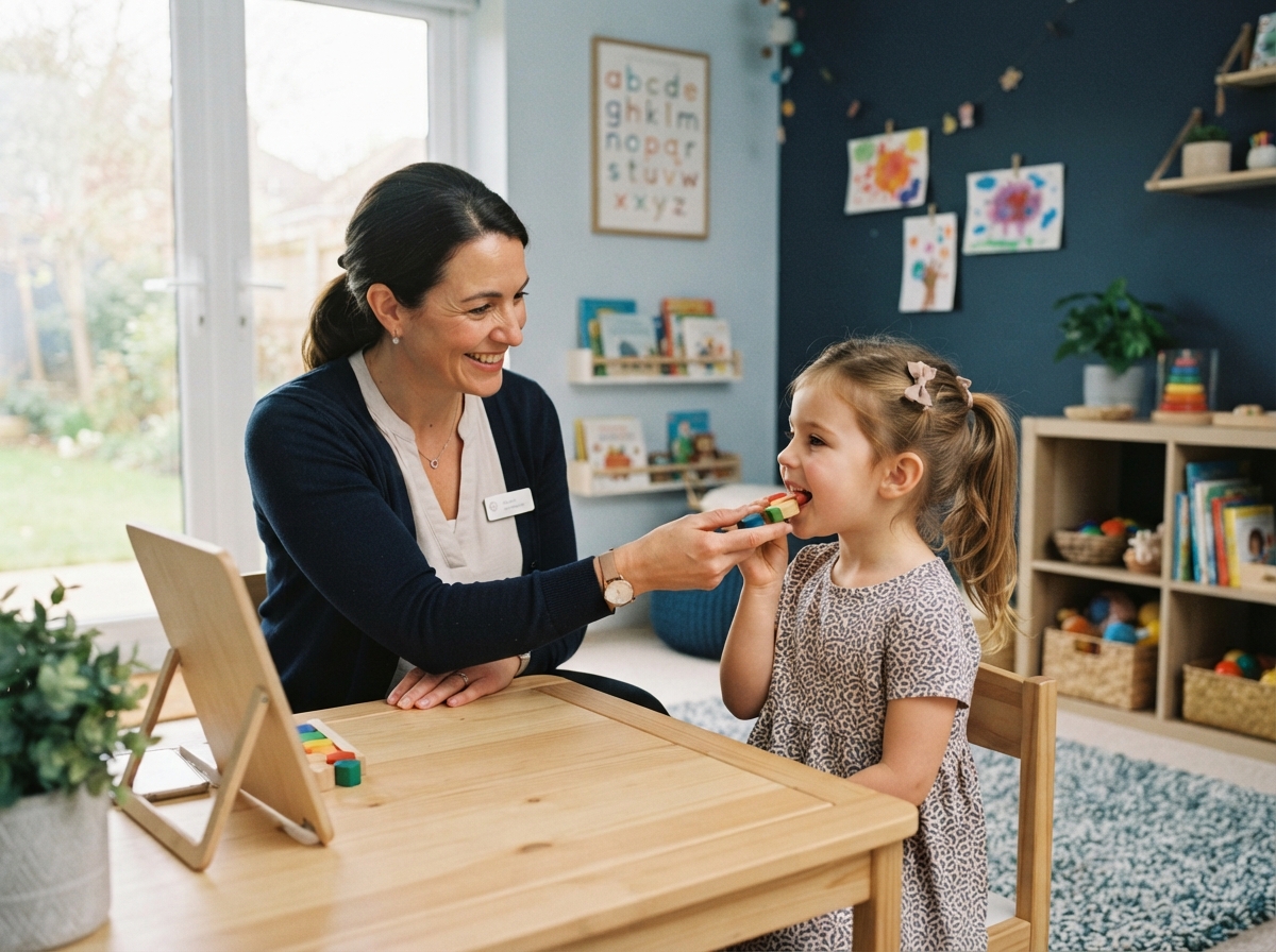 Therapist guiding a patient through gentle oral exercises for tongue mobility