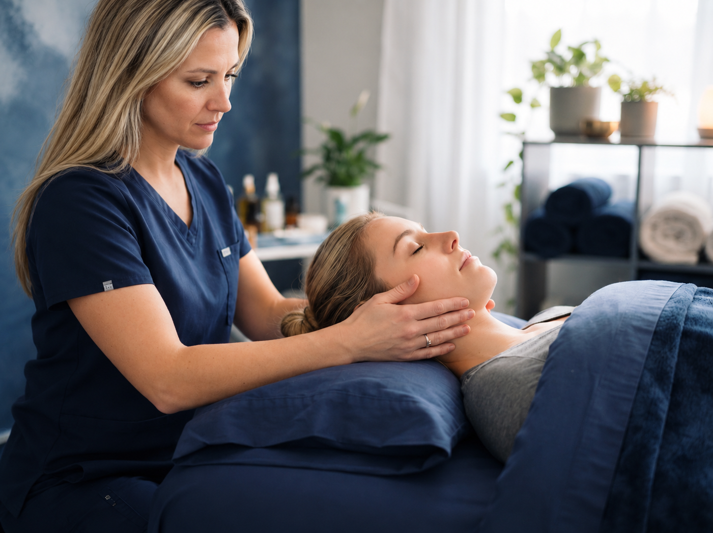 Therapist providing gentle, non-invasive jaw-focused manual care