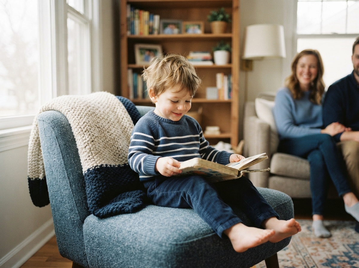 Young child in a calm family setting at home