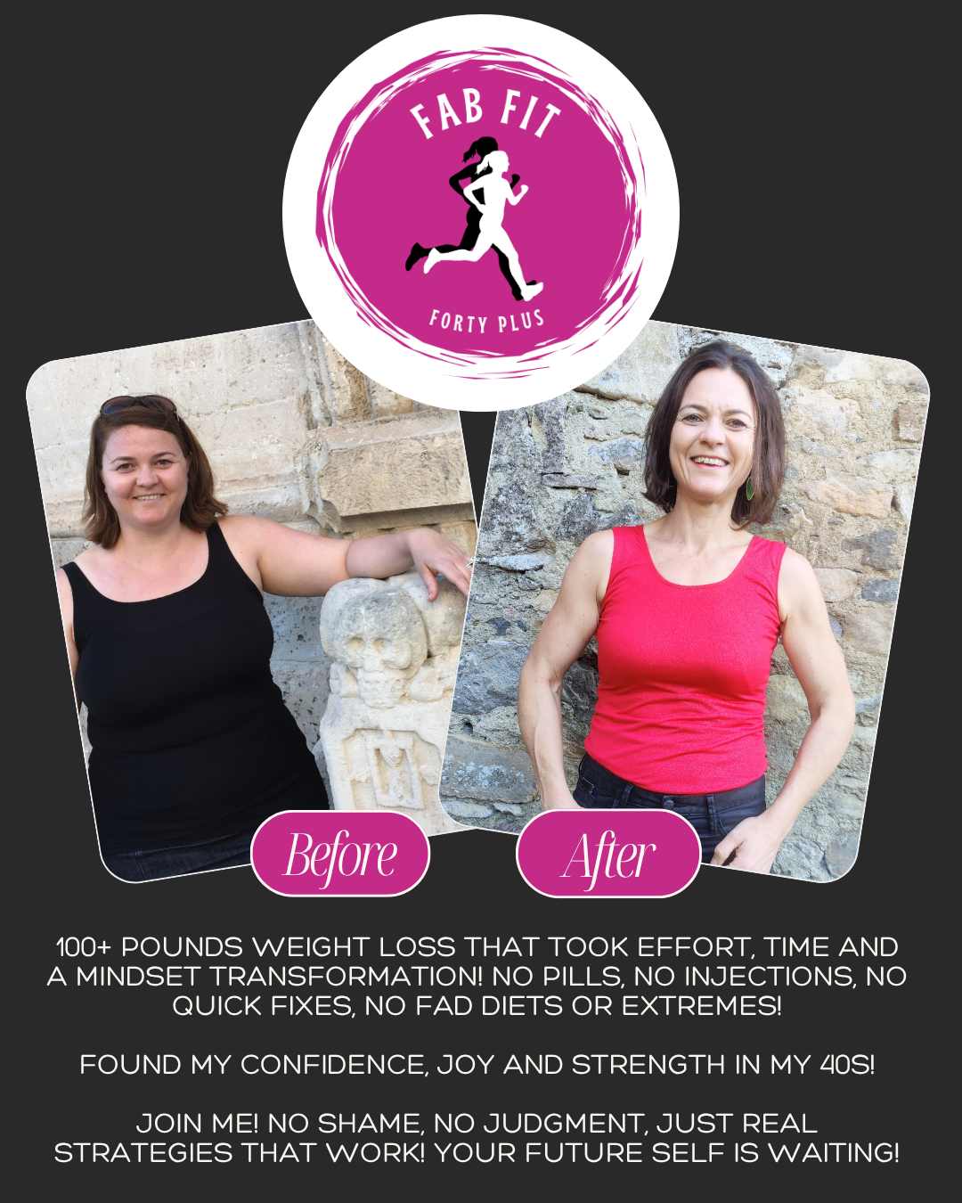 Vera Brown before and after - 100+ pounds lost naturally during perimenopause and post-menopause