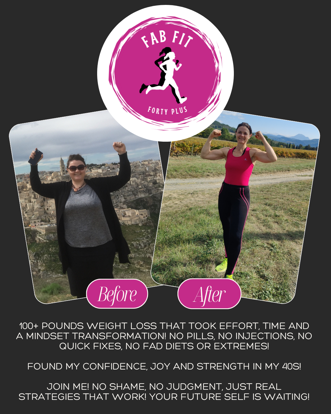 Vera Brown before and after weight loss transformation, 100+ pounds lost naturally in midlife