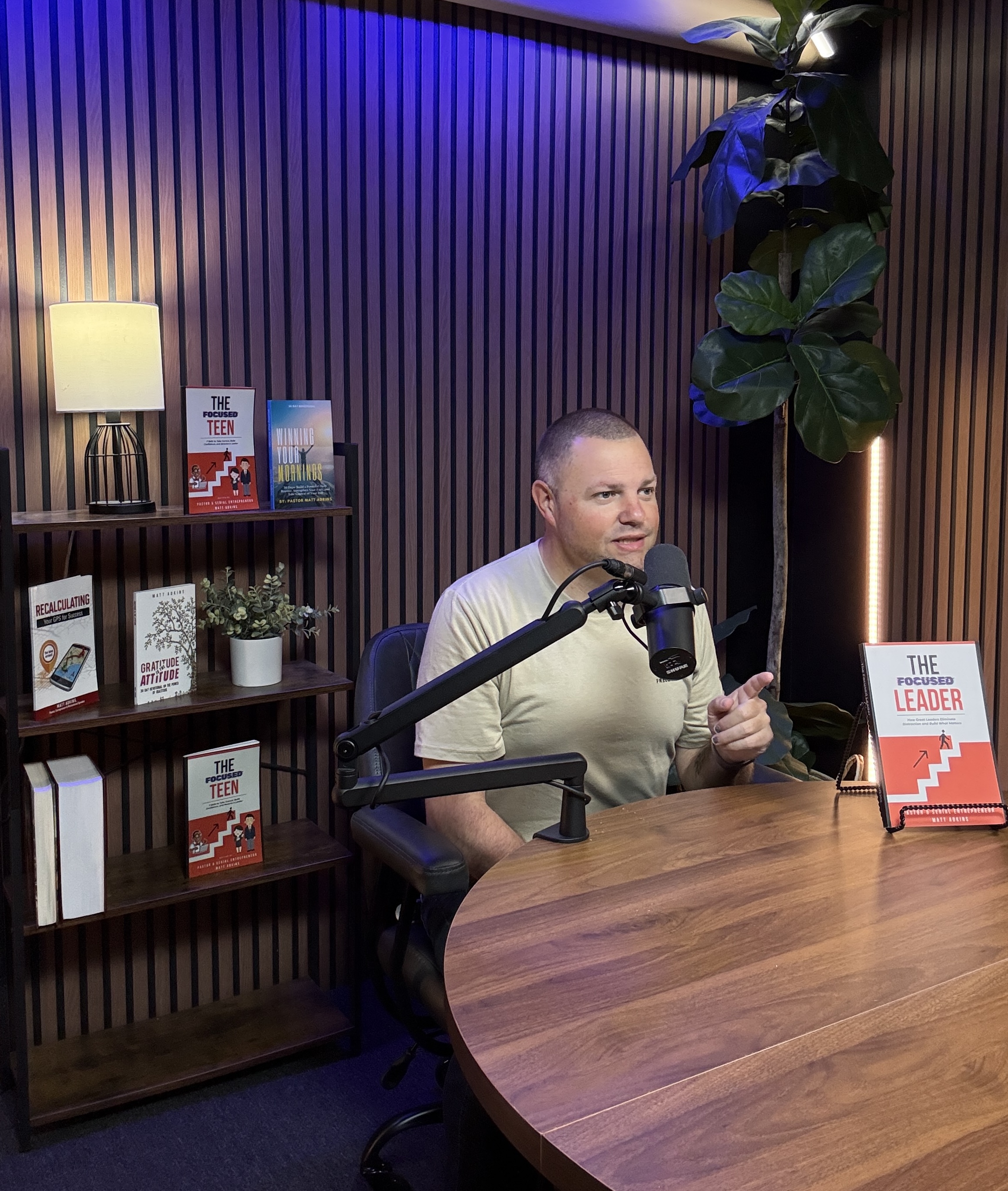 Matt Adkins' book collection: The Focused Teen, The Focused Leader, Gratitude Is the Attitude, and Recalculating