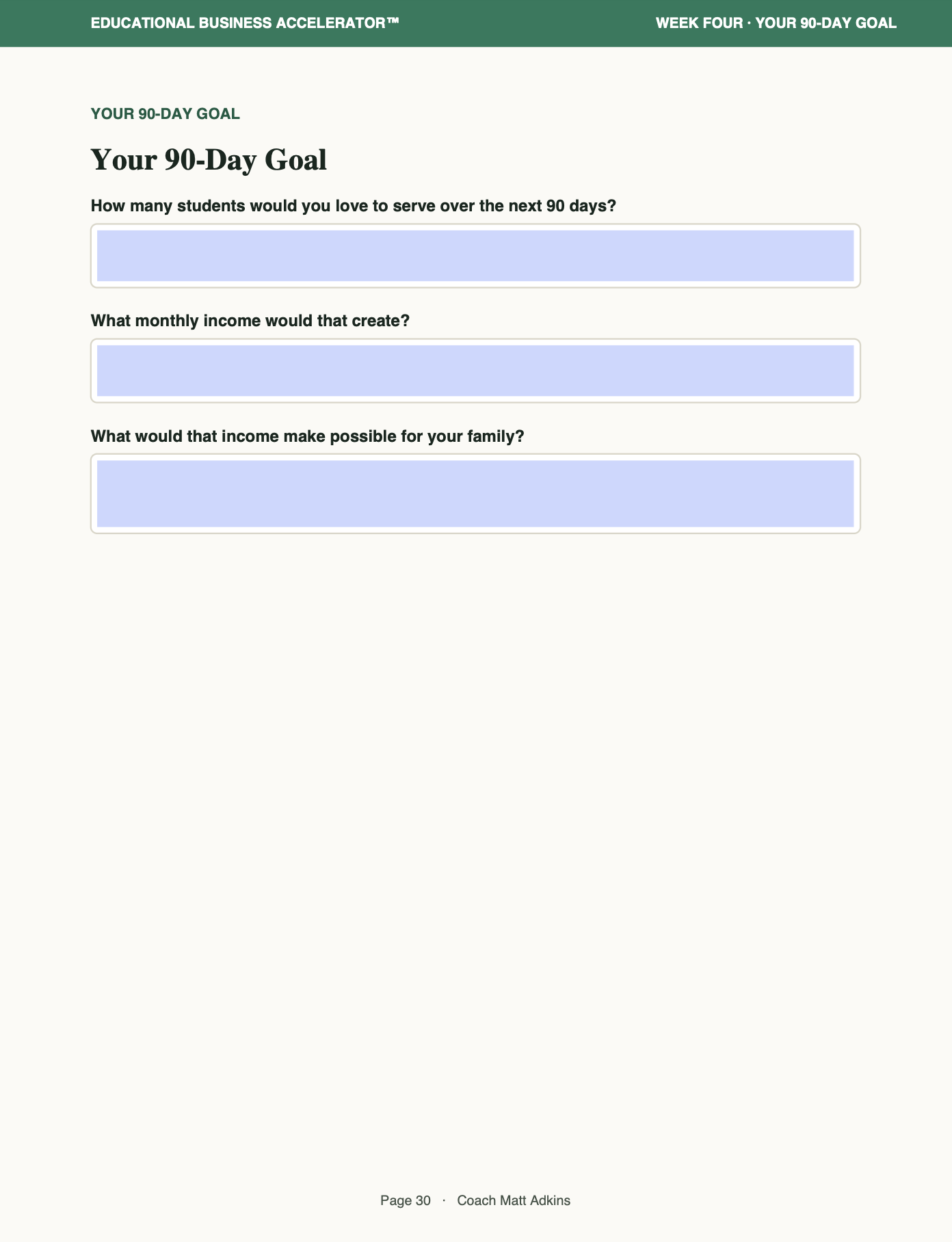 Sample page 8 from the 35-page Experience-to-Business Workbook