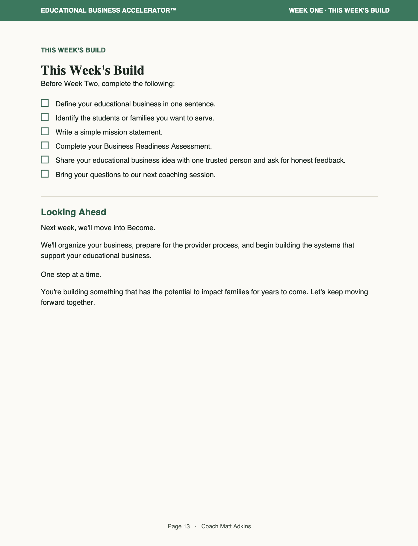 Sample page 5 from the 35-page Experience-to-Business Workbook
