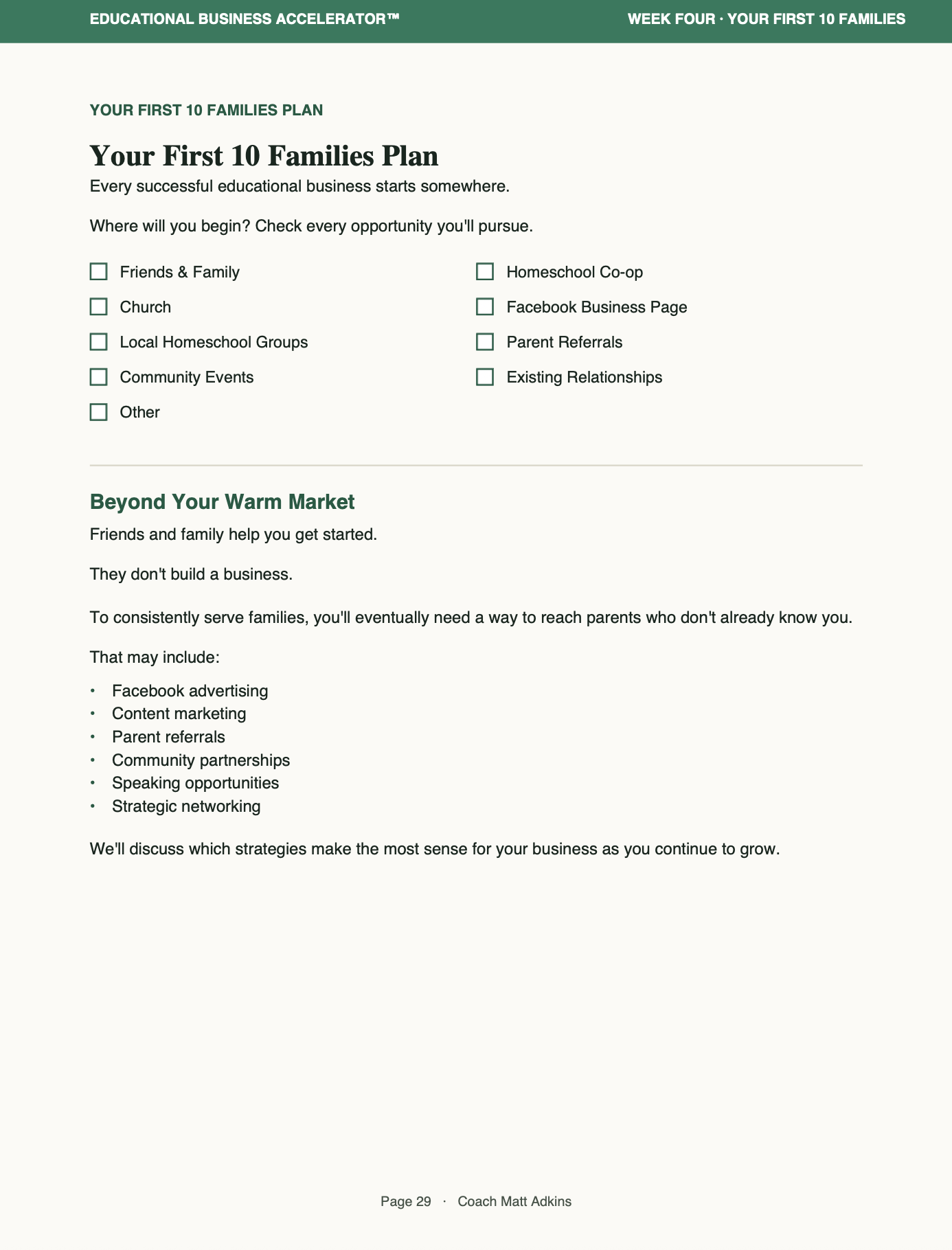 Sample page 6 from the 35-page Experience-to-Business Workbook