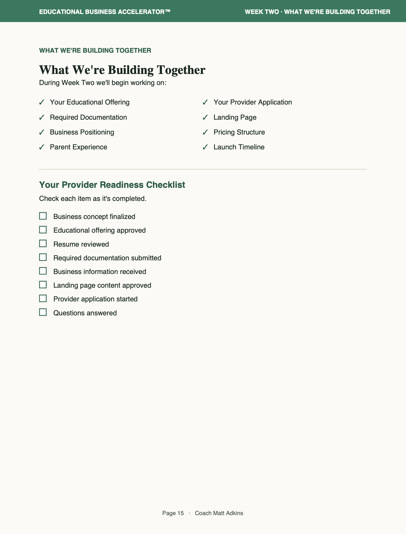 Sample page 4 from the 35-page Experience-to-Business Workbook