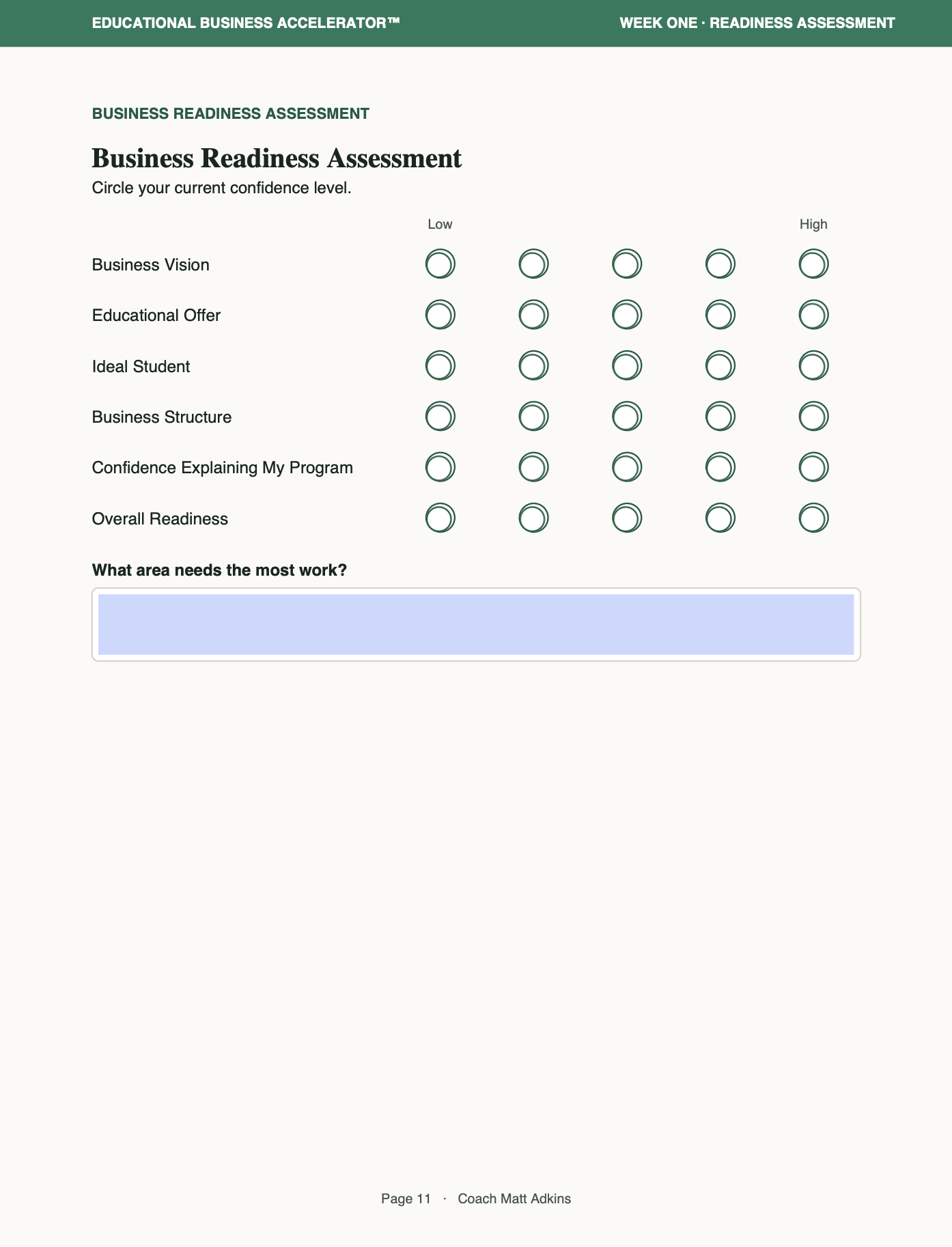 Sample page 2 from the 35-page Experience-to-Business Workbook