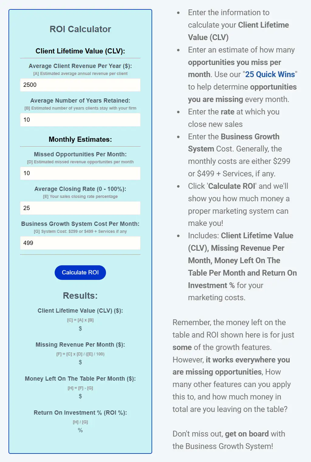 ROI Calculator - Get An Estimate Of How Much Your Missed Opportunities Are Costing You image