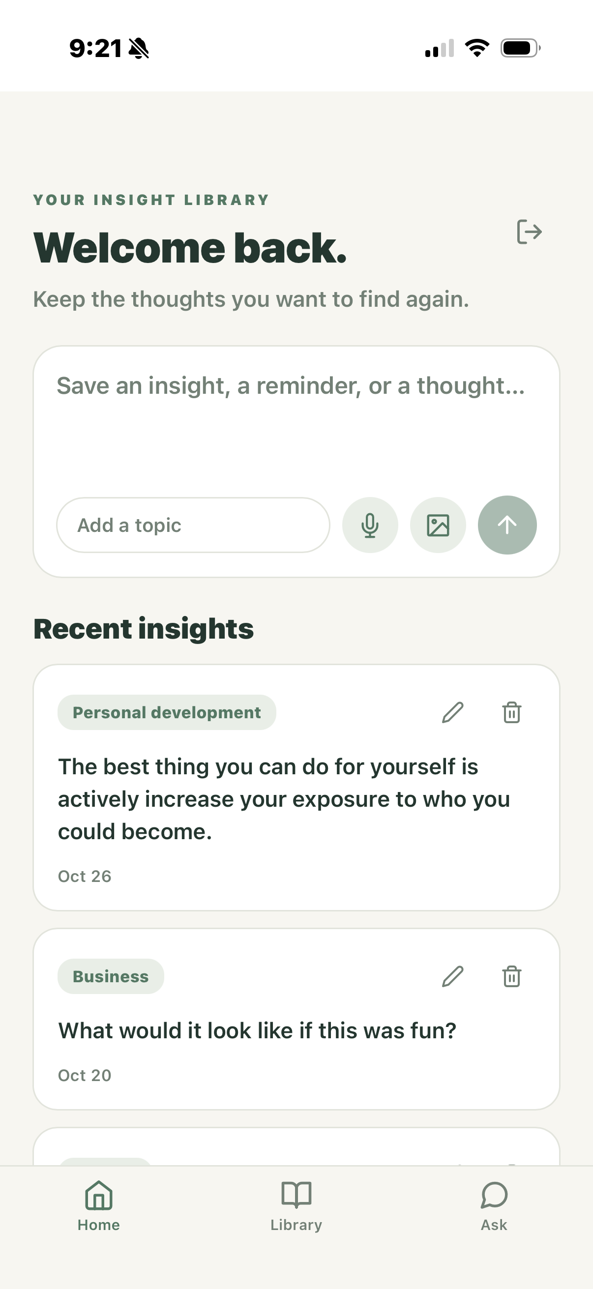 Saving a new insight