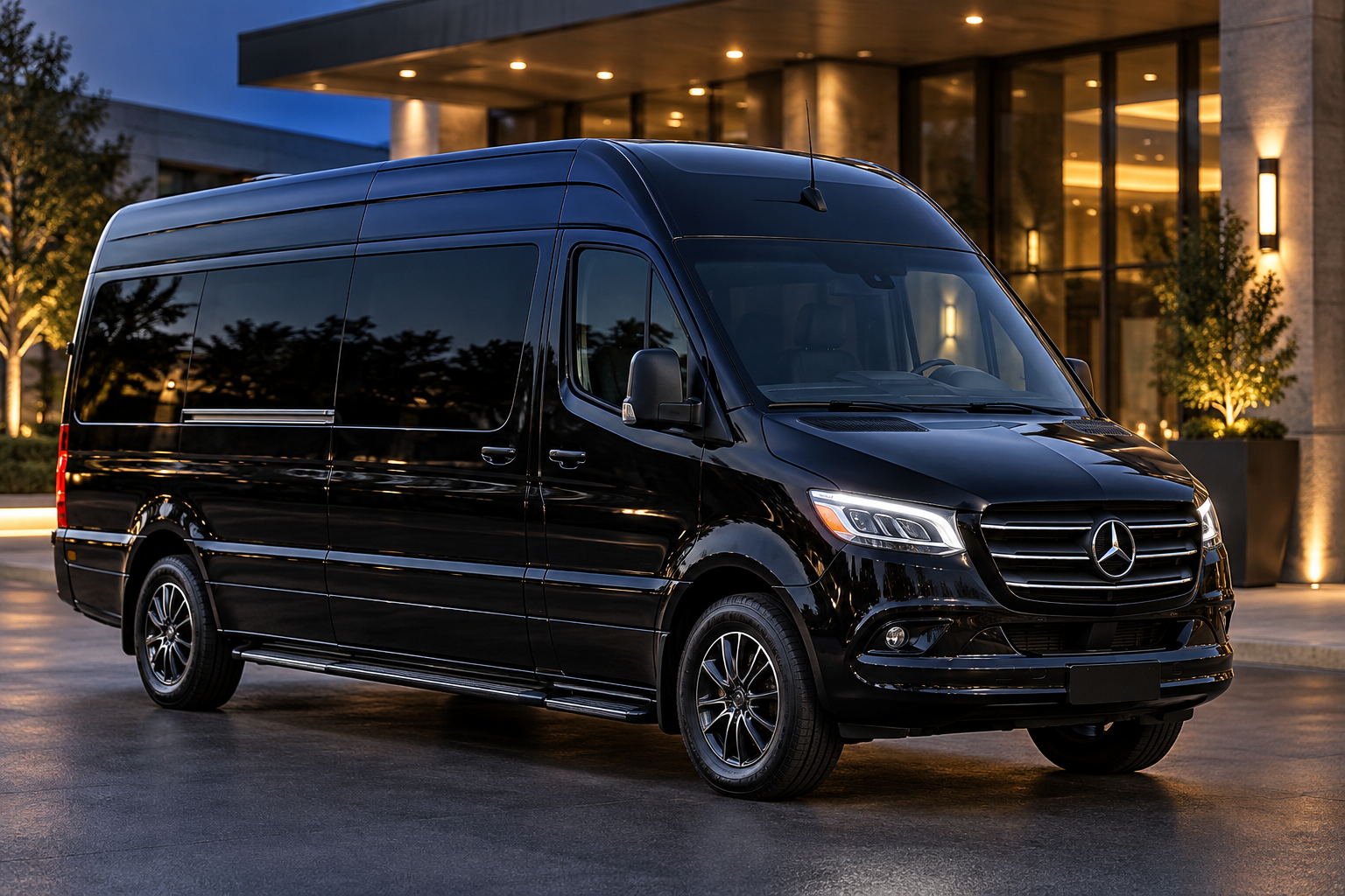 Representative black luxury Sprinter passenger van